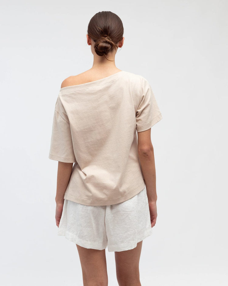 White Closet Top Asymmetrical Tee - Beige