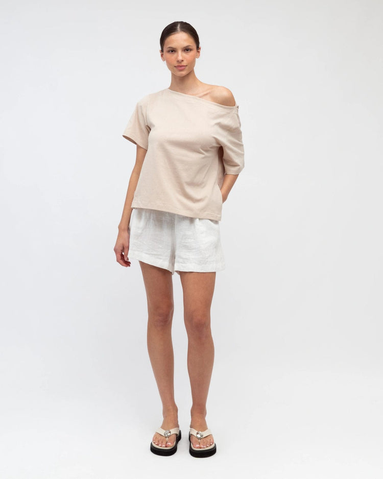White Closet Top Asymmetrical Tee - Beige