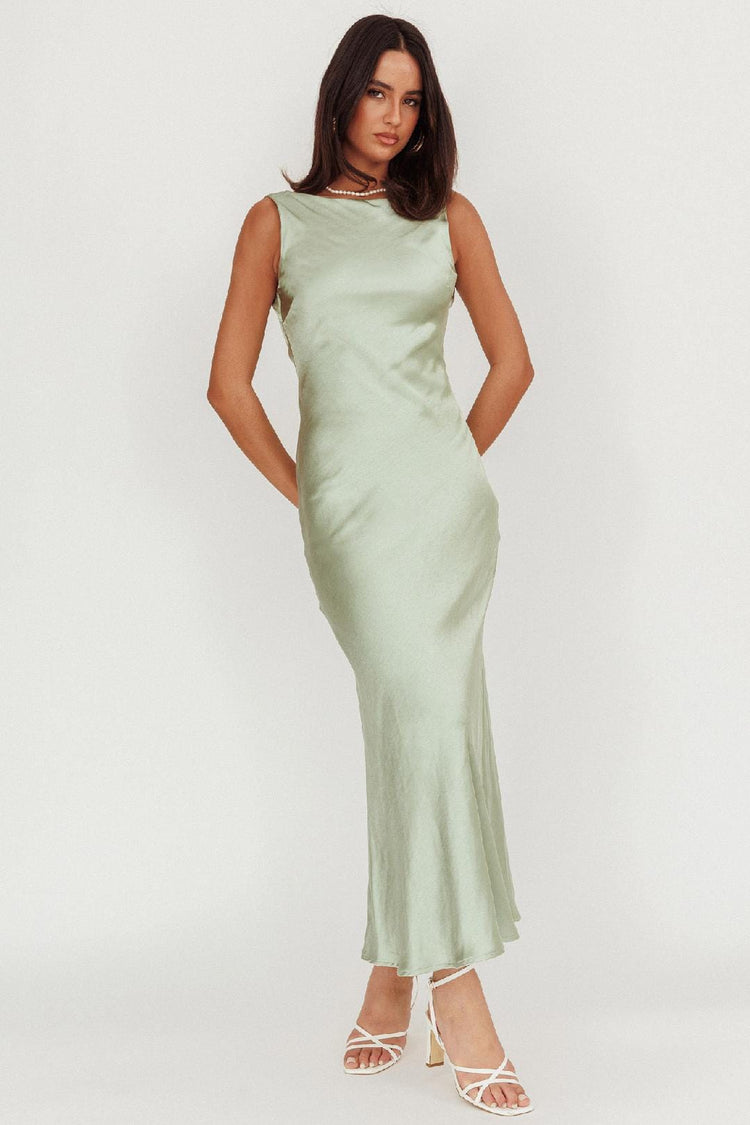 Here Comes The Sun Dresses Audrey Satin Dress - Sage