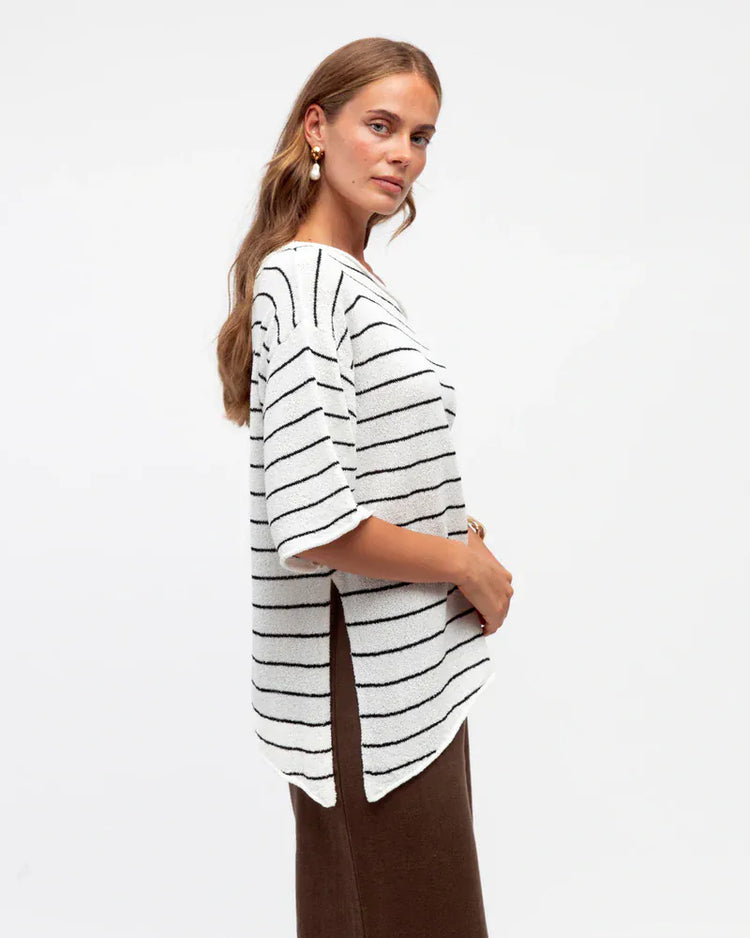 White Closet Top Boucle Knit - White Stripe