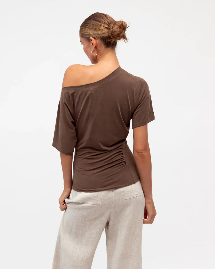 White Closet Shirts & Tops Cinched Top - Choc