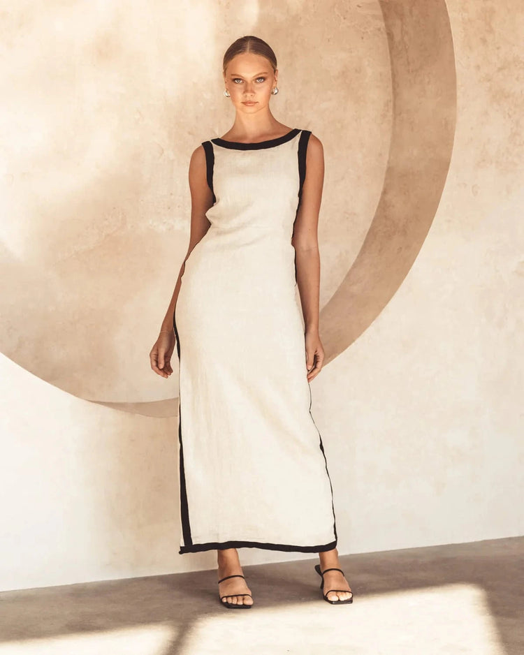 White Closet Dresses Contrast Linen Maxi Dress
