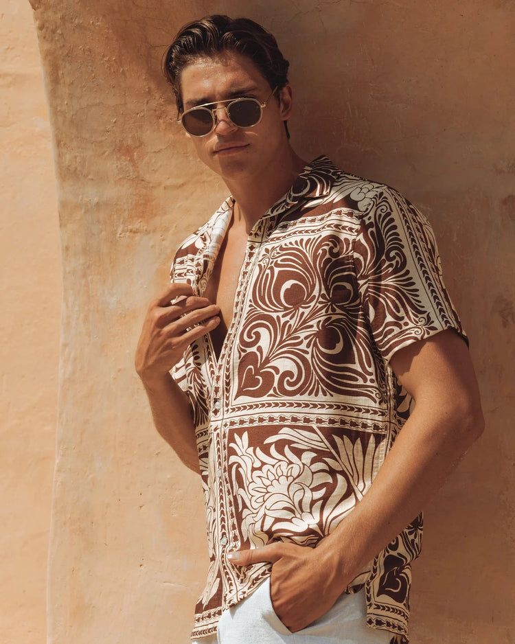 Runaway The Label Mens button shirt Havanna Shirt - Choc / Lemon