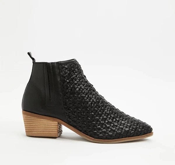 Human Shoes leather boots Jade- Black Woven Leather