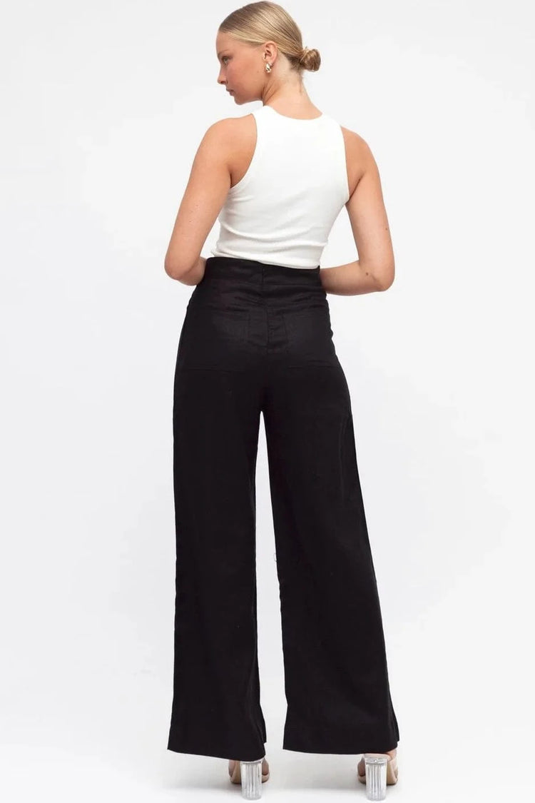 White Closet linen wide leg pants Kara Linen Pants - Blk