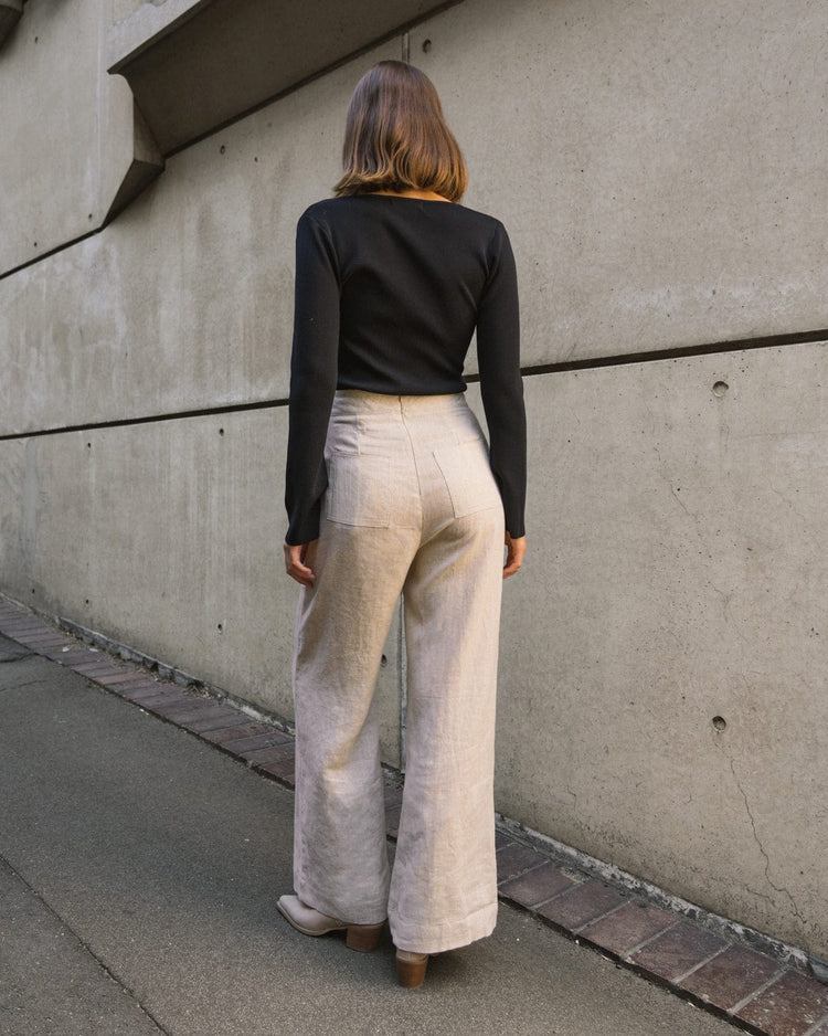 White Closet linen wide leg pants Kara Linen Pants - Oatmeal