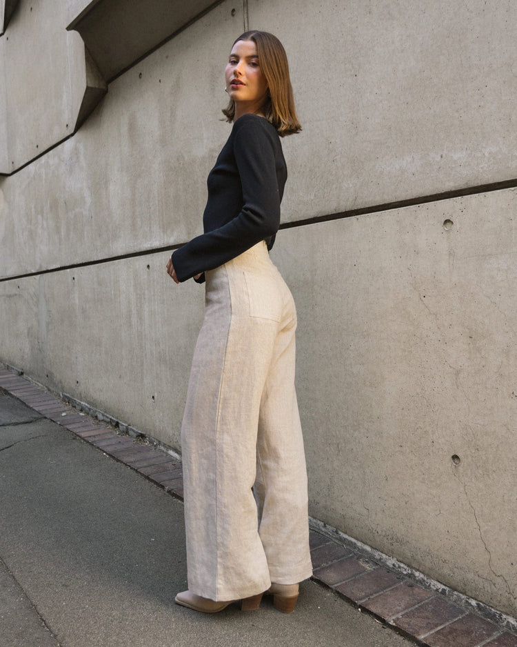White Closet linen wide leg pants Kara Linen Pants - Oatmeal