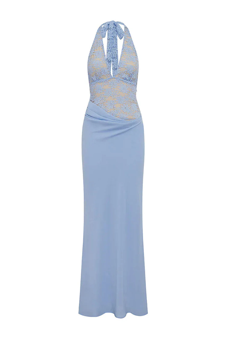 Runaway The Label formal dress LINA HALTER DRAPED MAXI DRESS - BLUEBELL