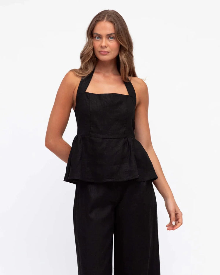 White Closet linen top Linen Halter Top - Black
