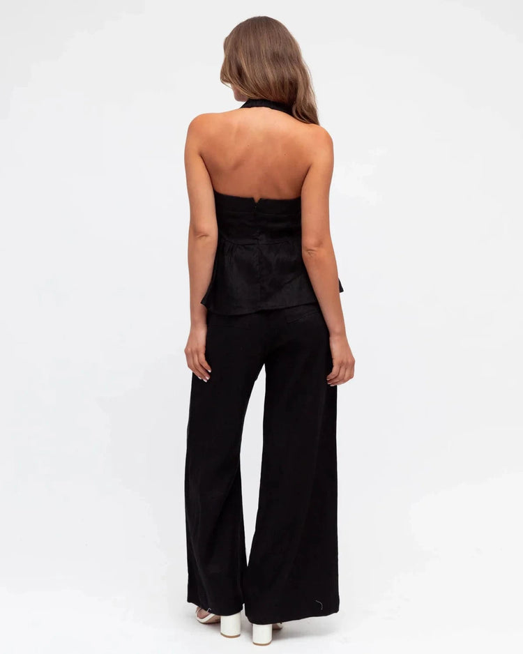 White Closet linen top Linen Halter Top - Black