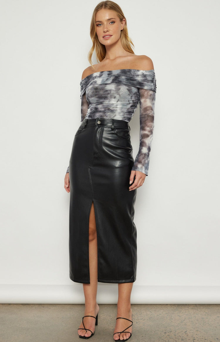 Style State Skirts Pleather Midi Skirt - Black