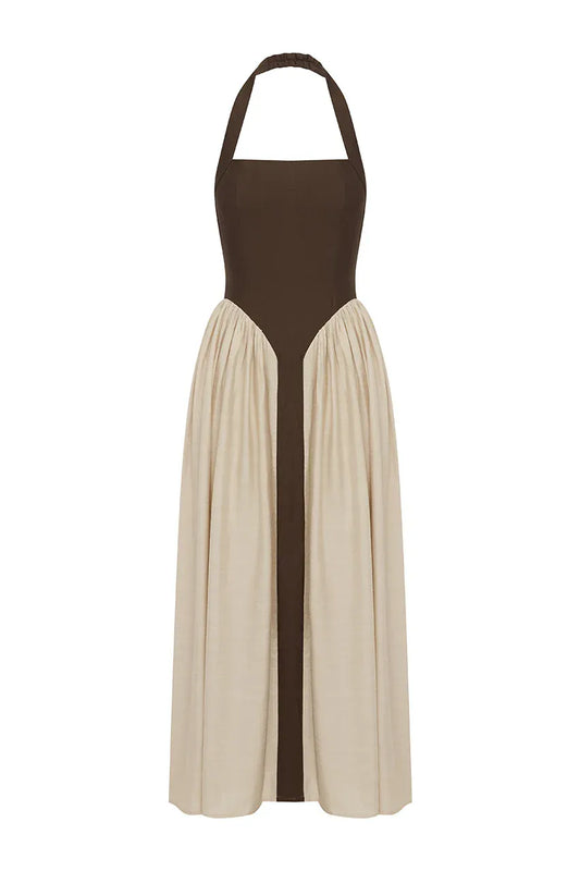 Seven Wonders Dress SAMMI HALTER MIDI DRESS - CHOCOLATE/SAND