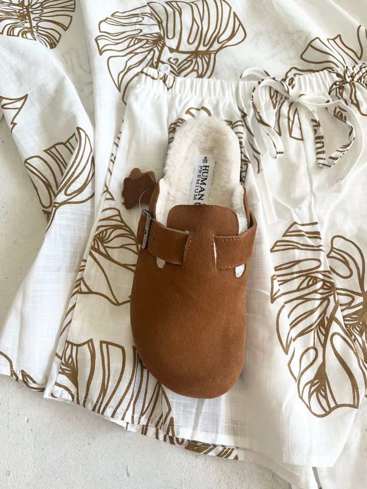 Human Shoes slides Lego - Tan Suede Slides