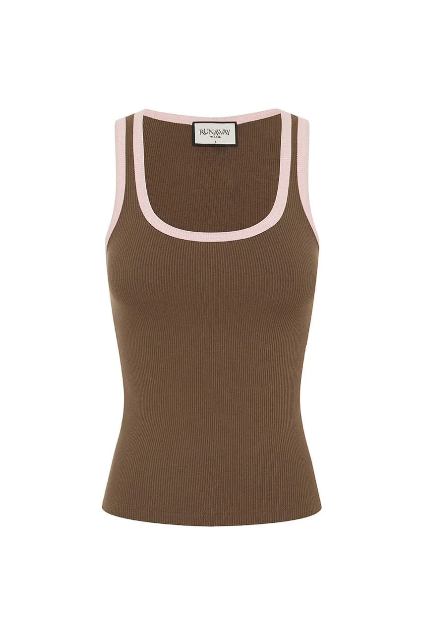Runaway The Label Top Angelo Tank - Chocolate/ Pink