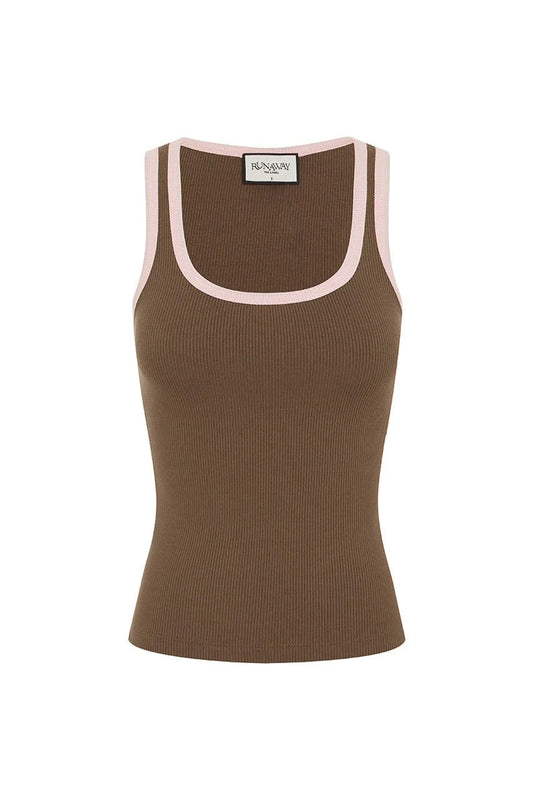 Runaway The Label Top Angelo Tank - Chocolate/ Pink