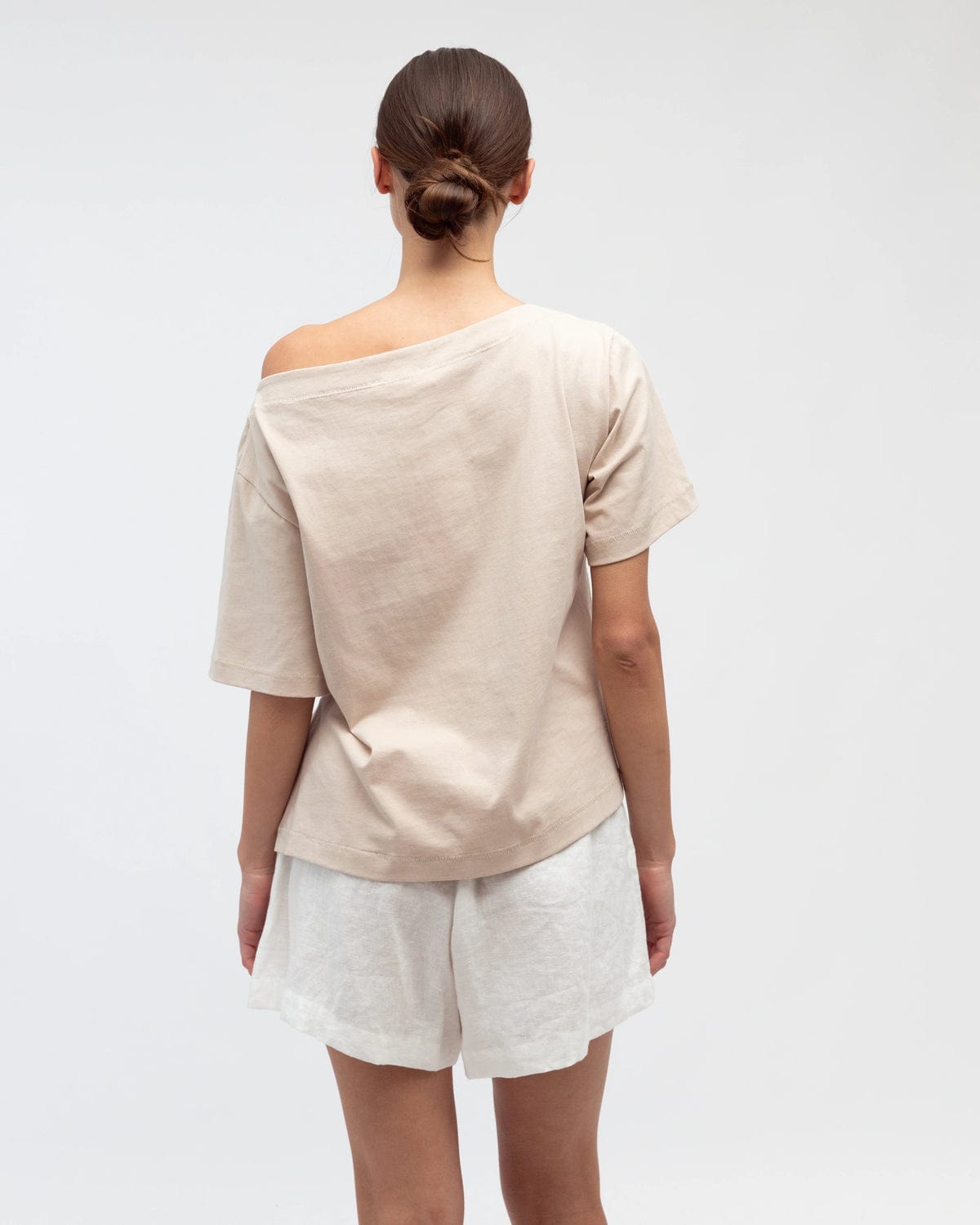 White Closet Top Asymmetrical Tee - Beige