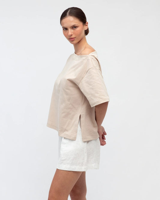 White Closet Top Asymmetrical Tee - Beige