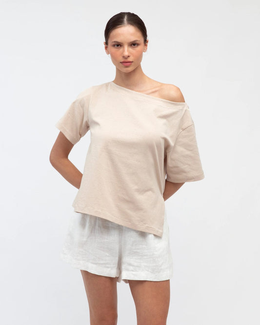 White Closet Top Asymmetrical Tee - Beige