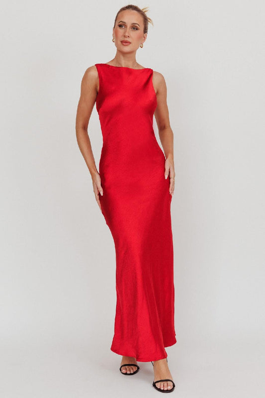 Here Comes The Sun Dresses Audrey Satin Dress - Red