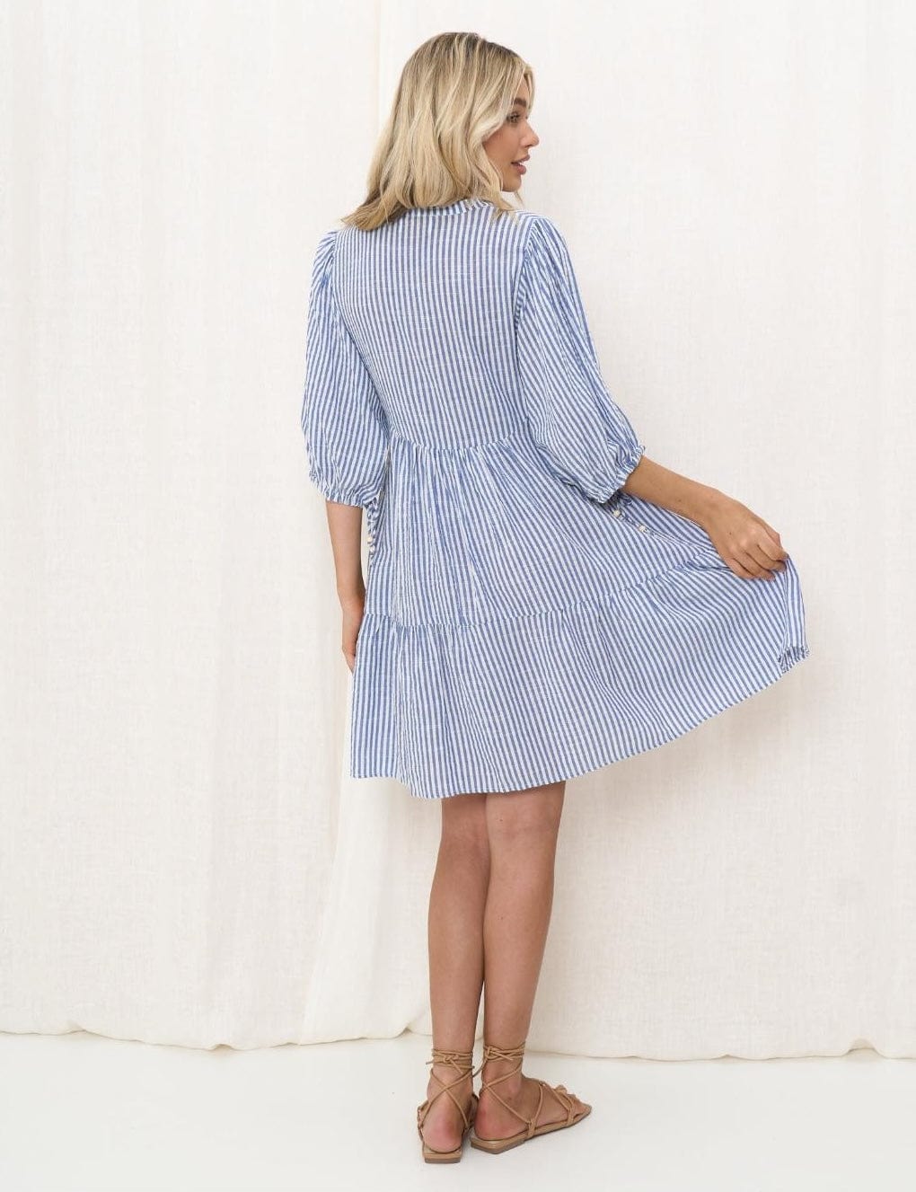 Iris Maxi mini dress Babydoll Dress - Blue Stripe