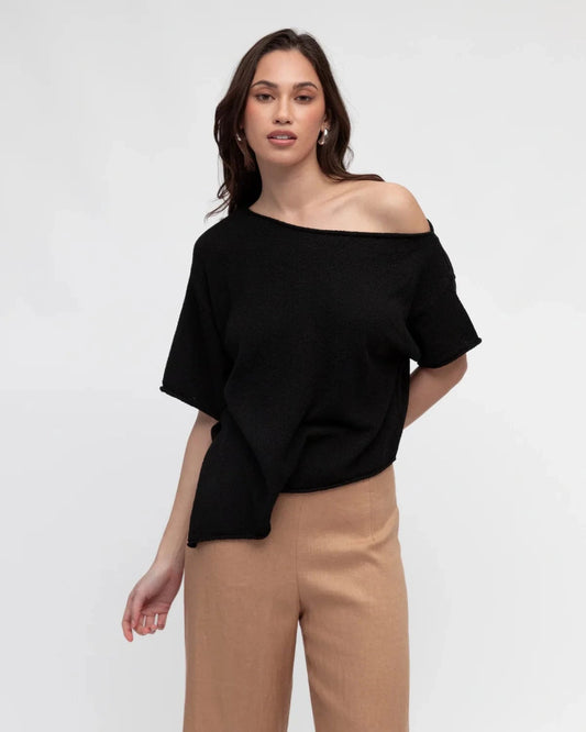 White Closet Top Boucle Knit - Black
