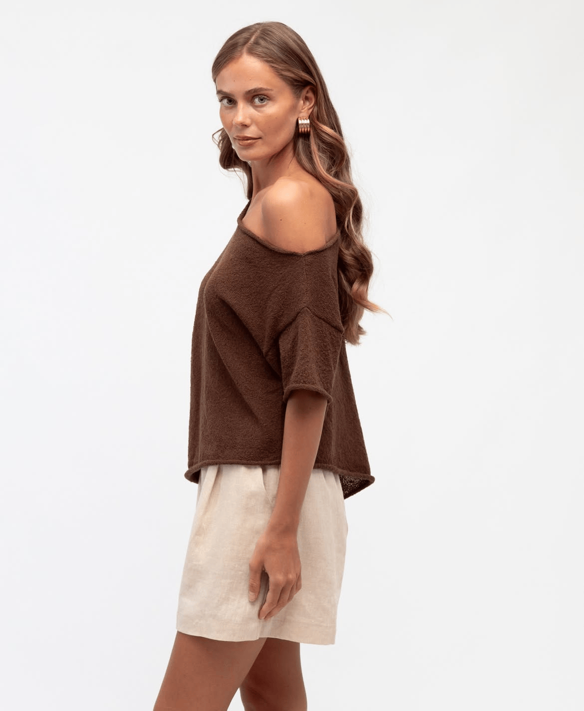 White Closet Top Boucle Knit - Choc