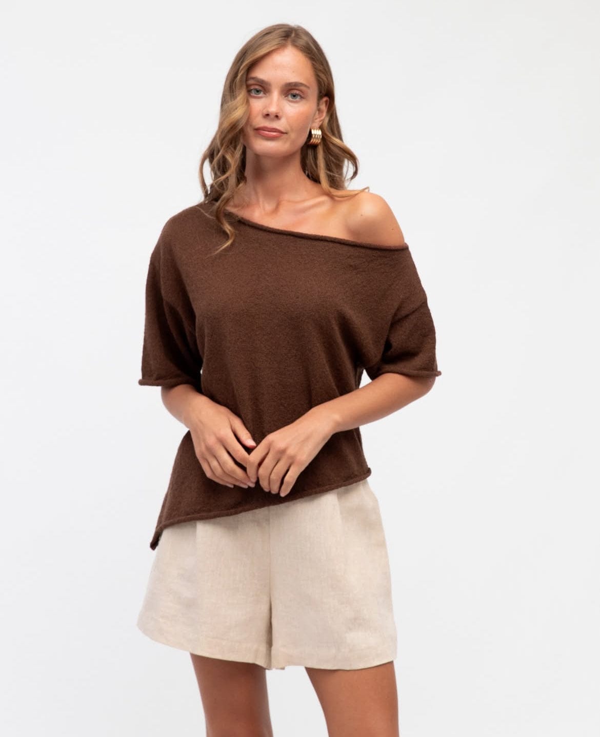 White Closet Top Boucle Knit - Choc