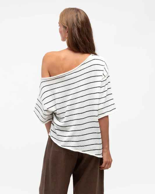 White Closet Top Boucle Knit - White Stripe