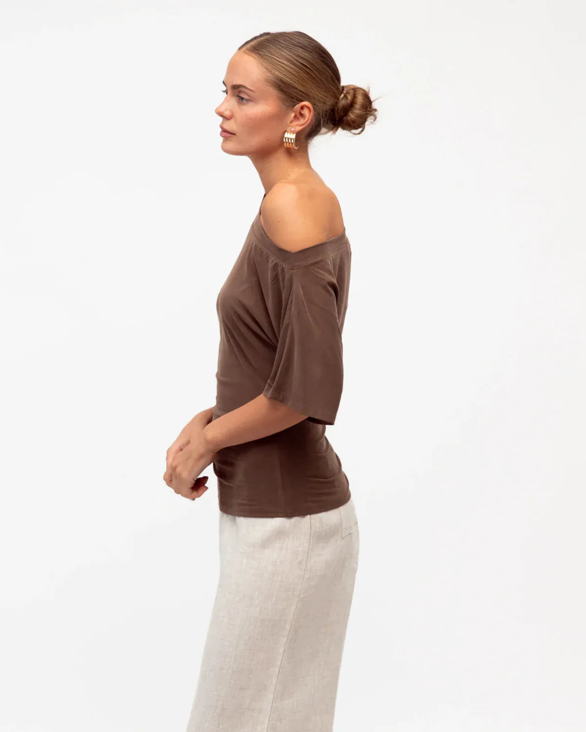 White Closet Shirts & Tops Cinched Top - Choc