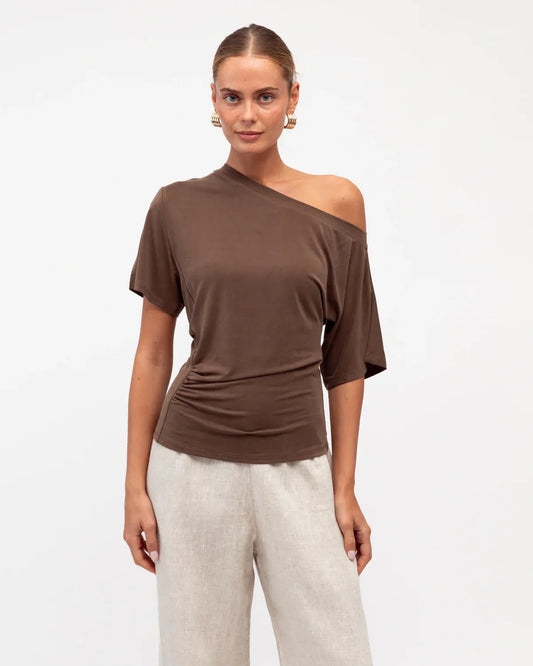 White Closet Shirts & Tops Cinched Top - Choc