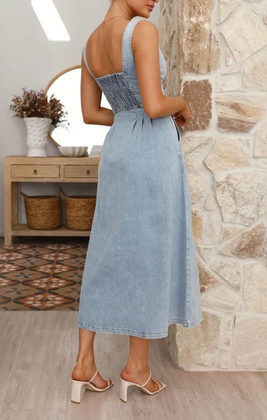 Indikah Dresses Denim Maxi Dress