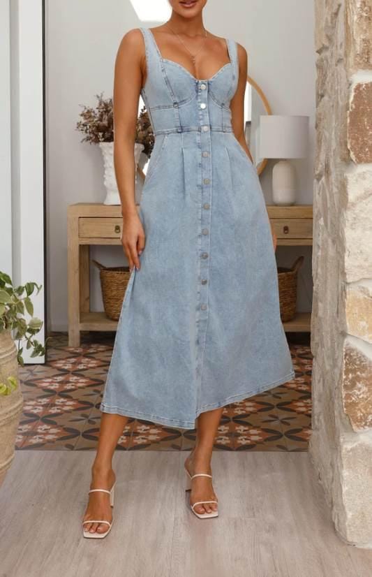 Indikah Dresses Denim Maxi Dress