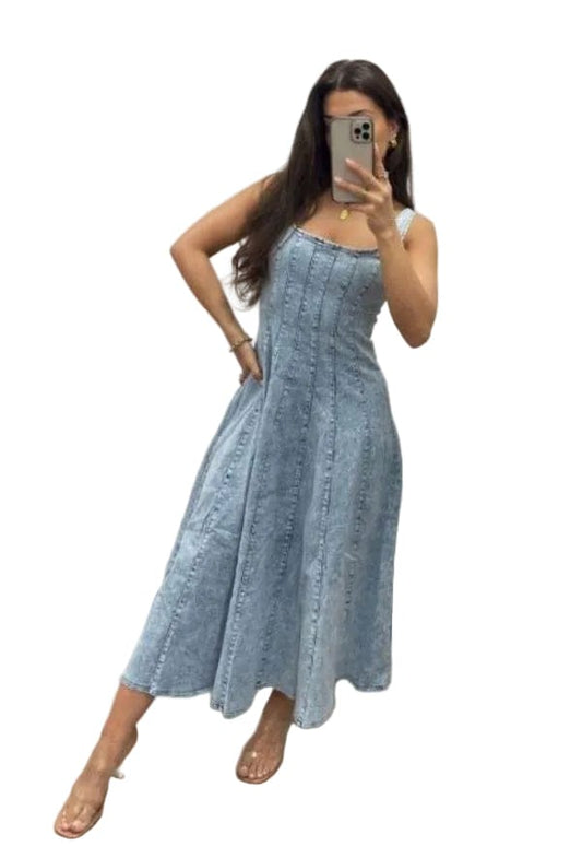 Pink Diamond denim dress Denz Maxi Dress- Denim