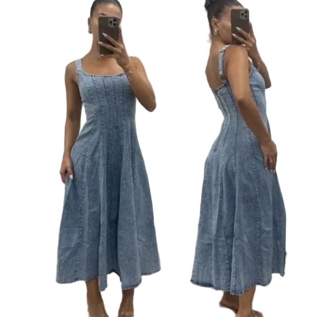 Pink Diamond denim dress Denz Maxi Dress- Denim