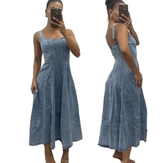 Pink Diamond denim dress Denz Maxi Dress- Denim