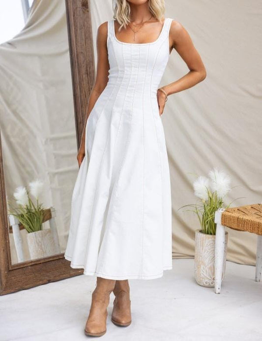 Pink Diamond denim dress Denz Maxi Dress- White