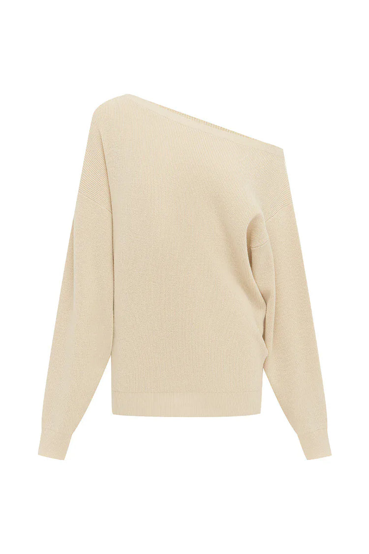 Runaway The Label activewear DIONNE OFF SHOULDER KNIT SWEATER - BISCUIT