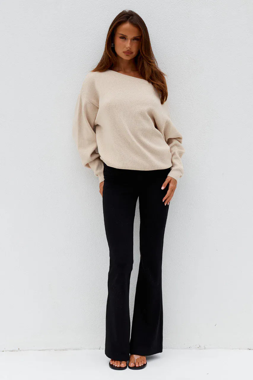 Runaway The Label activewear DIONNE OFF SHOULDER KNIT SWEATER - BISCUIT