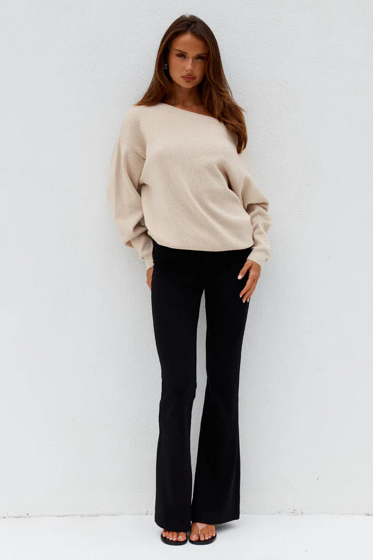 Runaway The Label activewear DIONNE OFF SHOULDER KNIT SWEATER - BISCUIT