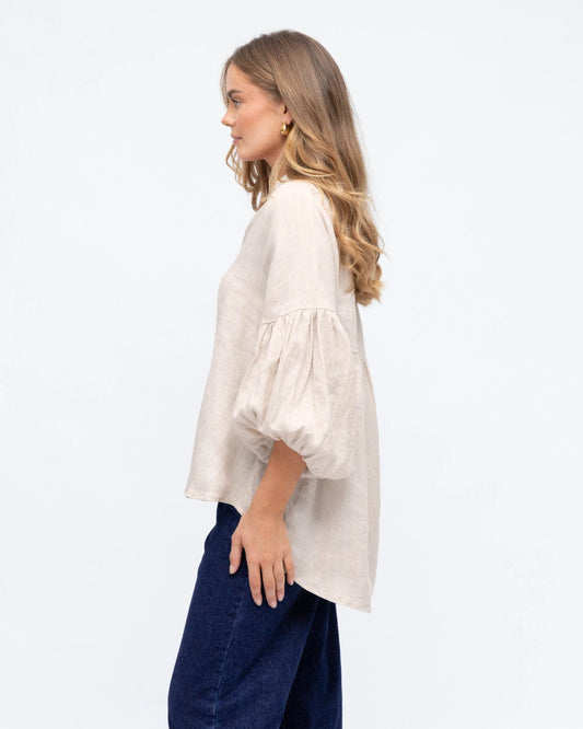 White Closet blouse Elsie Linen Top - Beige