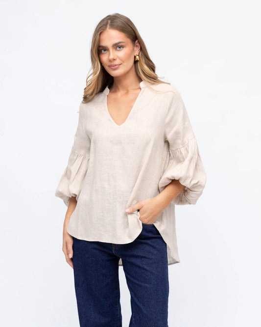 White Closet blouse Elsie Linen Top - Beige