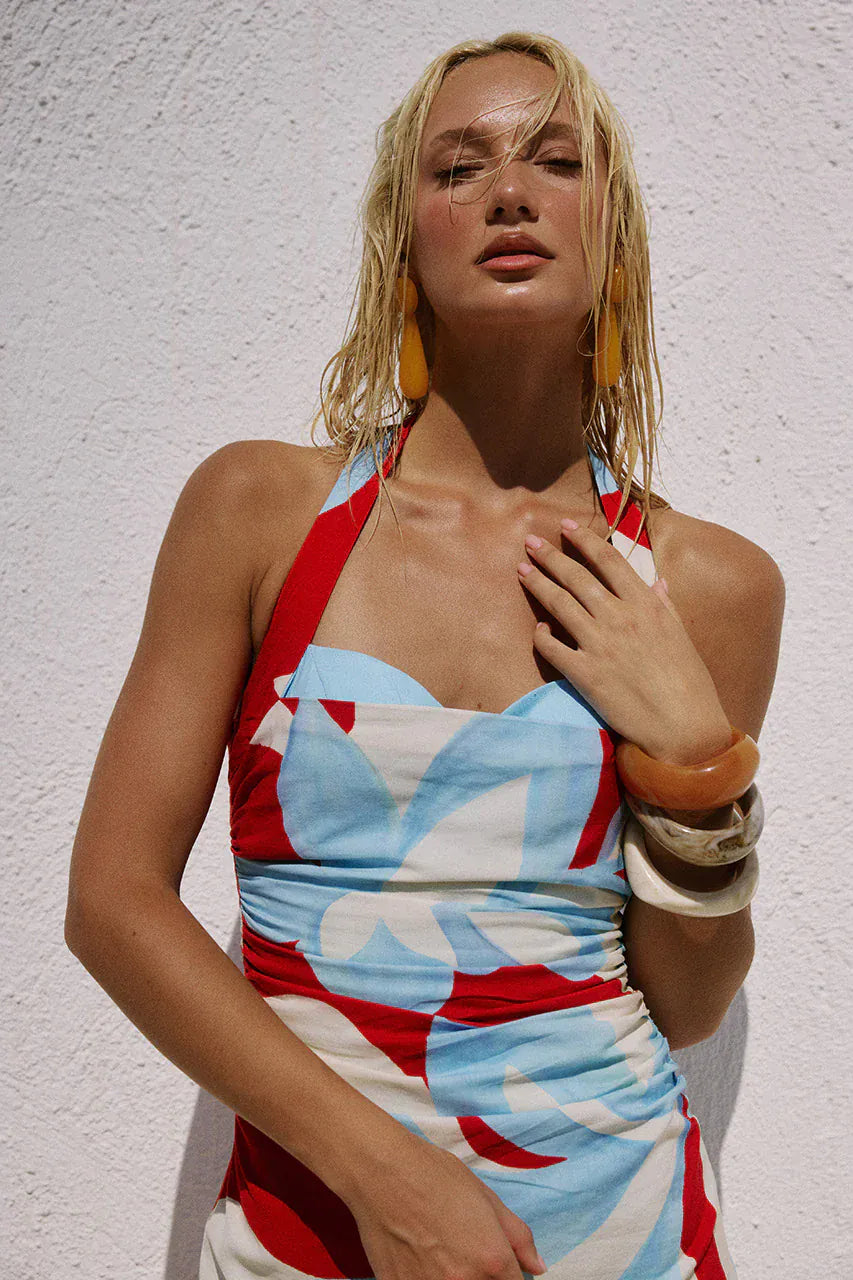 Seven Wonders mini floral dress Evie Sweetheart Halter Mini Dress - Amoree Red