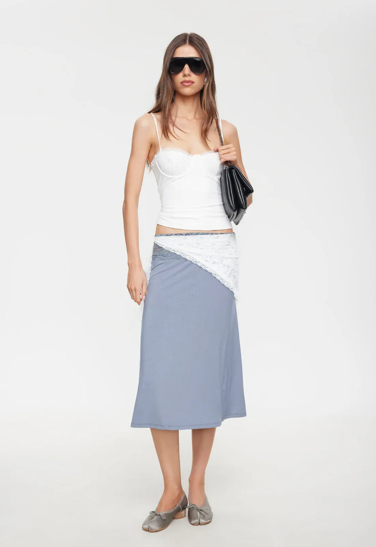 Lioness SKIRT FIRST KISS MIDI SKIRT - DUSTY BLUE