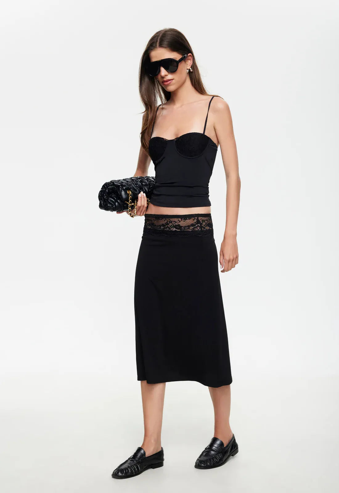 Lioness lace top FIRST KISS MIDI SKIRT - NOIR