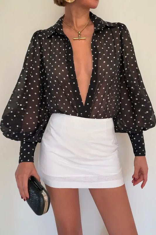 Runaway The Label Top FLEETWOOD BLOUSE - Black Polka