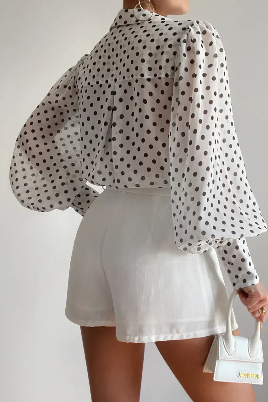 Runaway The Label Top FLEETWOOD BLOUSE - White Polka
