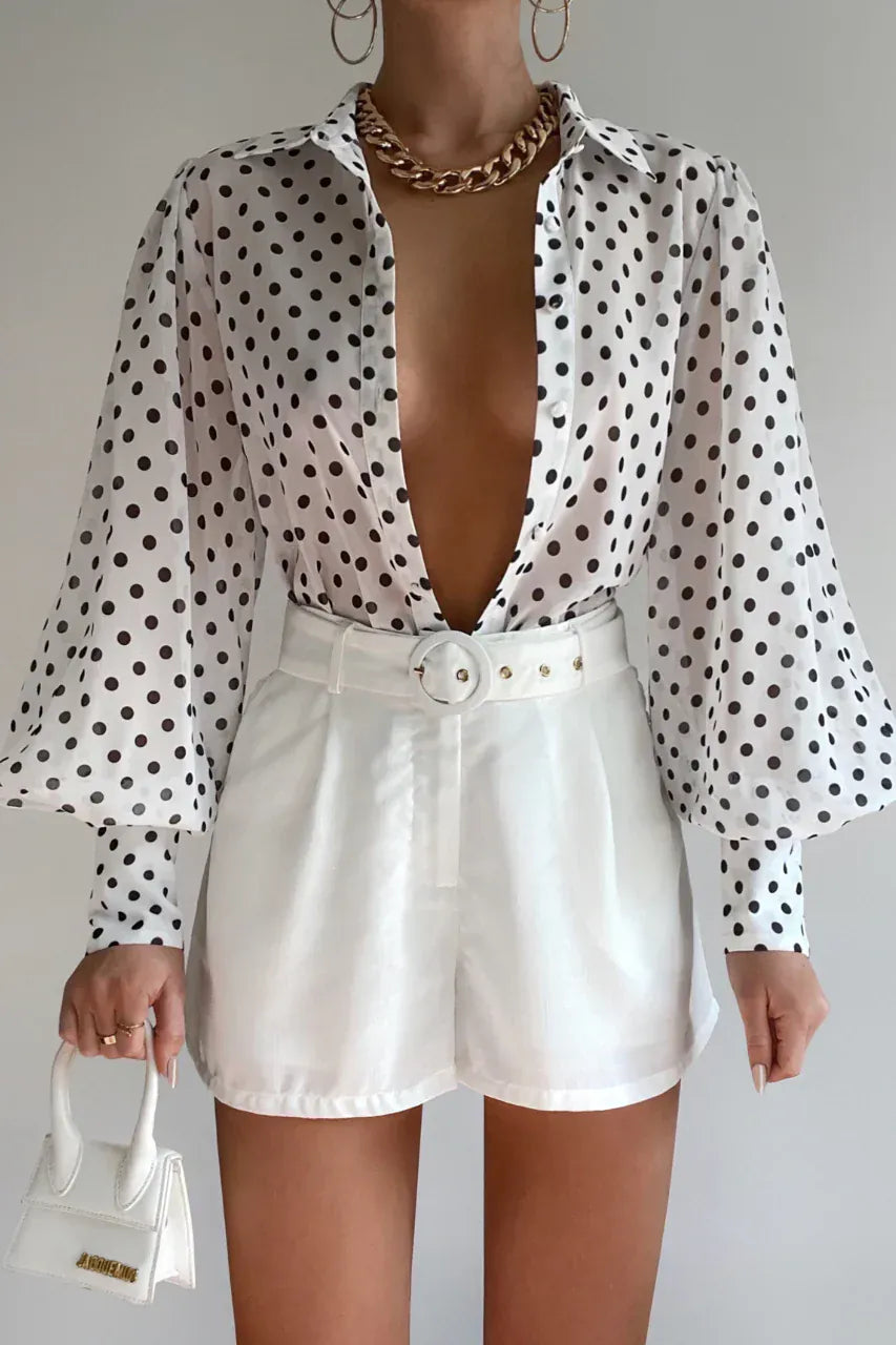 Runaway The Label Top FLEETWOOD BLOUSE - White Polka