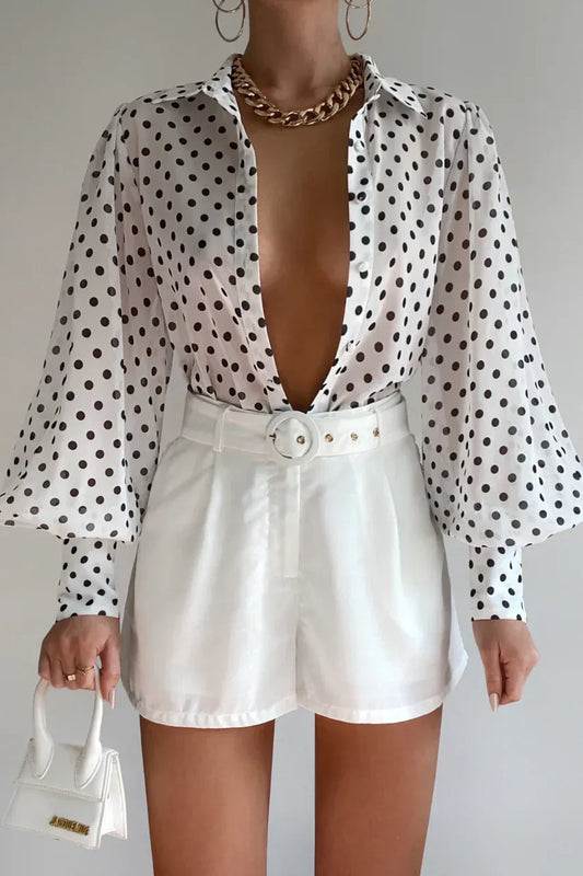 Runaway The Label Top FLEETWOOD BLOUSE - White Polka
