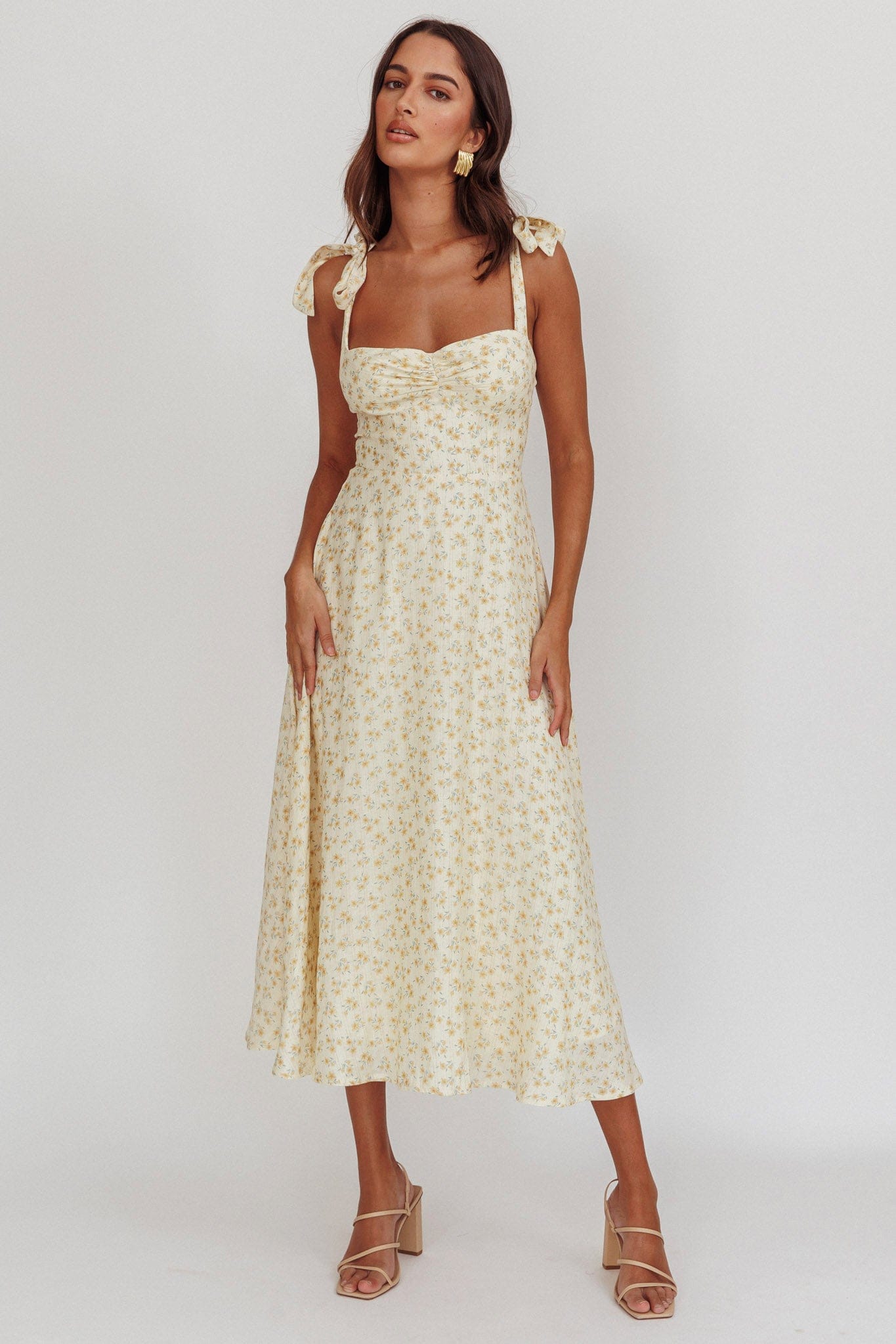 Here Comes The Sun floral midi dress Floral Midi - Yellow