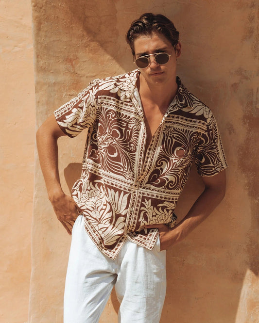 Runaway The Label Mens button shirt Havanna Shirt - Choc / Lemon